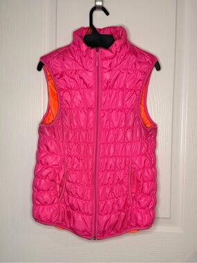 Deb Bright Pink Quilted Puffer Vest with Orange Trim